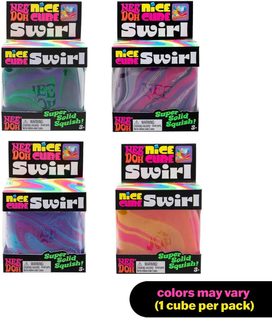 Schylling NeeDoh Nice Cube Swirl - Sensory Toy with a Super Solid Squish - Unique, Swirling Color Blend - Color May Vary (1 Per Pack)