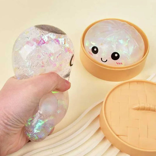 Dumpling Squishies,Glitter Dumpling, Glitter Squishy with Box,Easter Basket Stuffers (White)