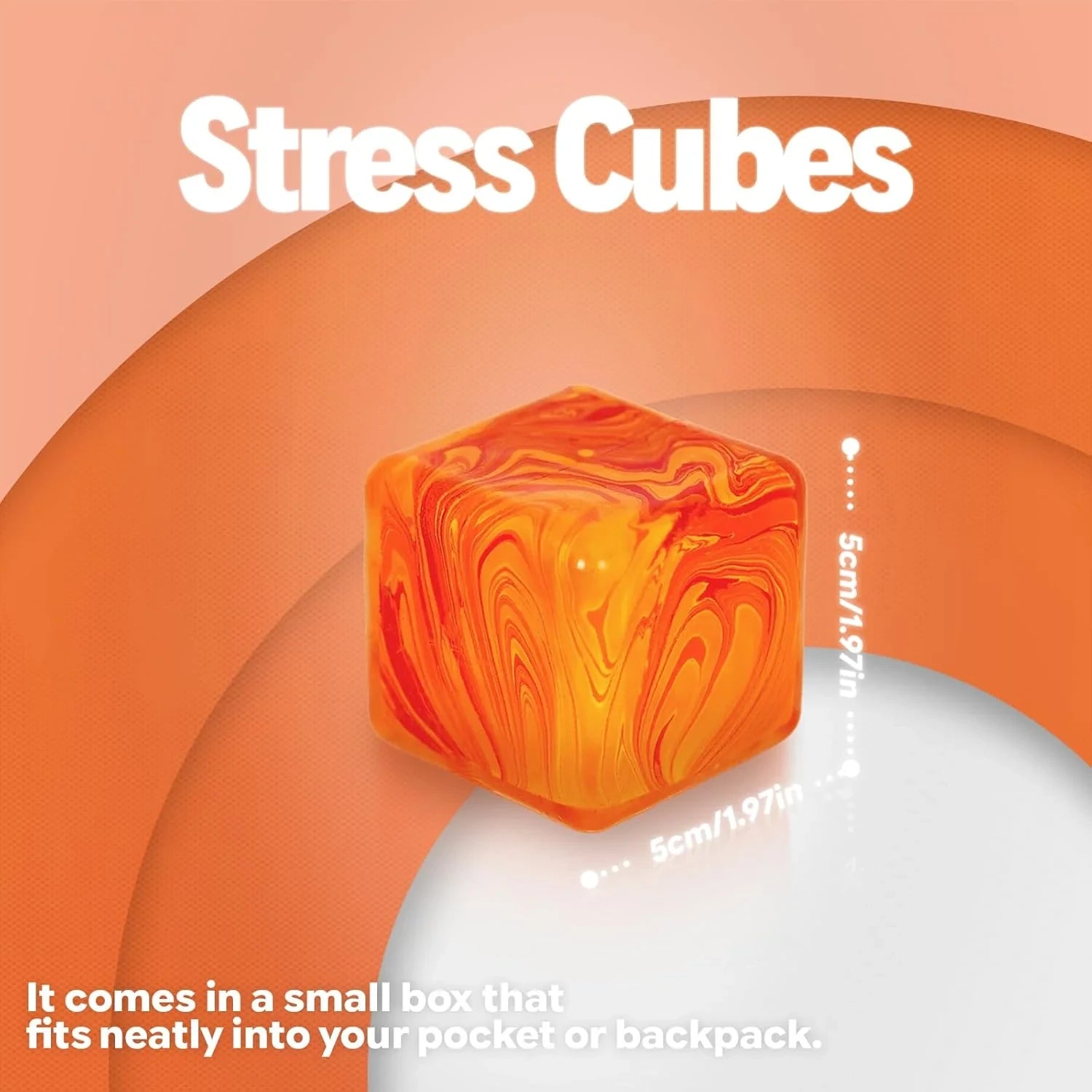 Jiezipaeasy Ice Cube Stress Ball 5cm(1.98", Marble Veined Squishy Fidget Toy for Adults & Kids, Soft Slow Rebound Sensory Toy for Stress & Anxiety Relief, Stretchy Non-Sticky Desk Toy (Orange)