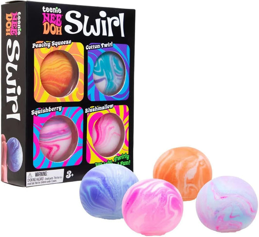 Schylling NeeDoh Teenie Swirl 4 Pack - Sensory Squeeze Toy - 1.5" in Diameter - Colors May Vary