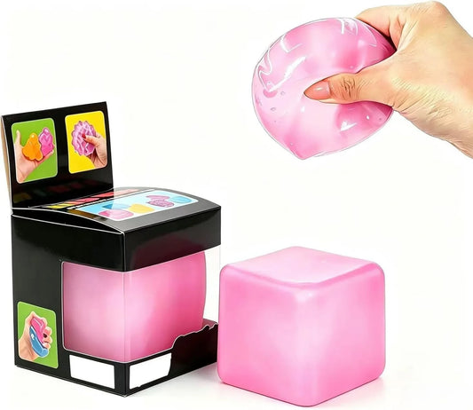 Relief High Density Ice Squeeze Ball, Ice Cube SqueezeToy,Adults Sensory Fidget for Stress Relief,Focus (Pink)