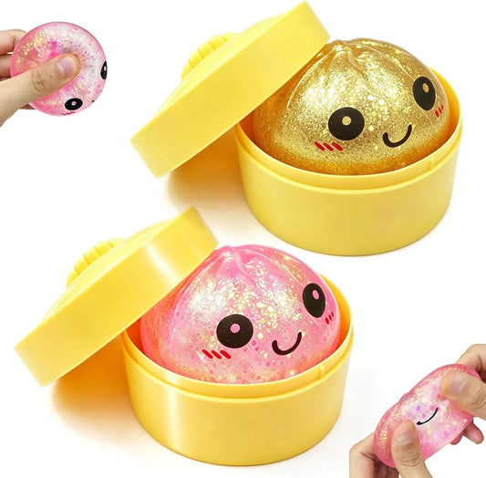 Glitter Dumpling Squishy Mystery Box, Ultra-Soft TPR Slow-Rise Sensory Fidget Toy, Stress Relief for Classroom or Office, Cute Birthday Holiday Gift for Kids Teens & Adults (Mini Pink & Gold)