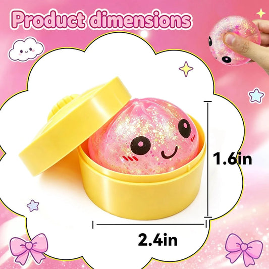 Glitter Dumpling Squishy Mystery Box, Ultra-Soft TPR Slow-Rise Sensory Fidget Toy, Stress Relief for Classroom or Office, Cute Birthday Holiday Gift for Kids Teens & Adults (Mini Pink & Gold)