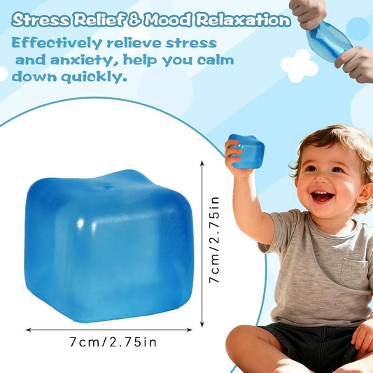Extra Large Ice Cube Squishy Toy, 7cm (2.75in) Slow Rising Sensory Squeeze Toy for Adults & Kids Ages 3+, Soft TPR Fidget Toy, Durable & Tear-Resistant(Blue)