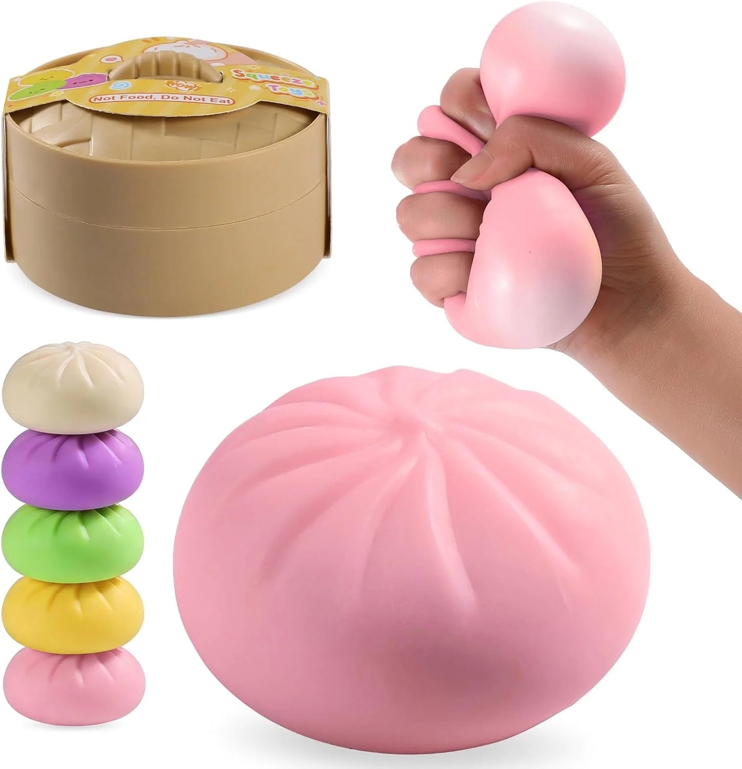 Dumpling Squishy Mystery Box, Mystery Dumpling Squishy Squeeze Stress Balls for Kids & Adults, Sensory Fidget Toys for Anxiety Relief, Crazy Fun Dumplings Ideal Gift for Boys,Girls,Teens(Pink) - US 7468