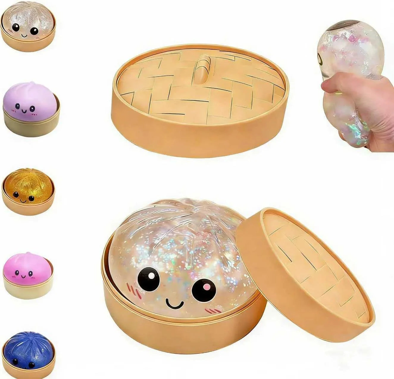 Dumpling Squishies,Glitter Dumpling, Glitter Squishy with Box,Easter Basket Stuffers (White) - US 4196