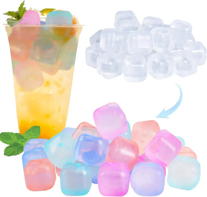 80 Pack Color-changing Reusable Ice Cube for Drinks, Colorful Square Plastic ice Cubes Without Diluting BPA Free, Refreezable Ice Cubes for Coffee, Wine, Whiskey, Cocktails - US 4092