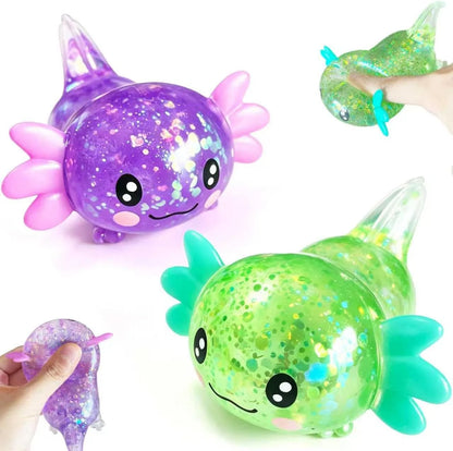2pack Glitter Axolotls Squishies Toy, Axolotls Stress Relief Toy,Soft Squeeze Sensory Fidget Gadget for Teen & Adult, Office Desk Decor, Party Favors(Purple+Green) - US 9575