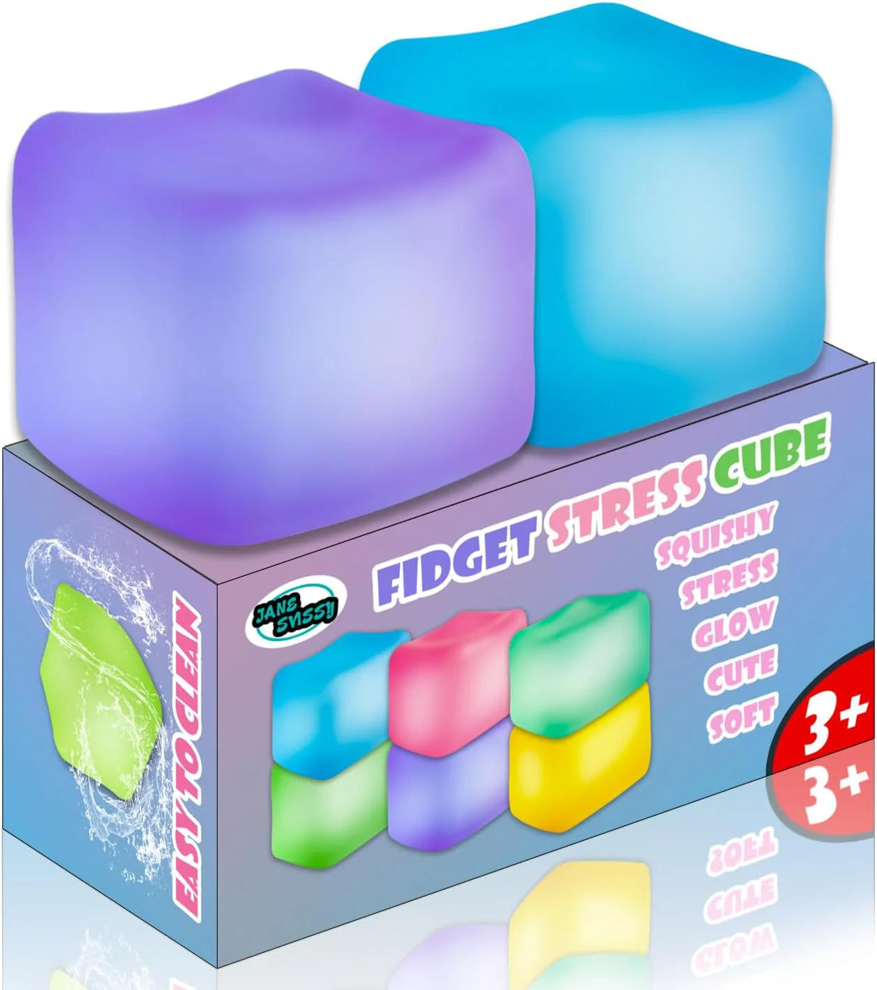 2Pcs Stress Cube Glow in The Dark,Fidgets for Teens,Adults, Kids,Super Solid Squishy Toy,Squeeze Toys,Ice Cube,High Density Squeeze Toys,Stocking Stuffers,Cool Things(Blue + Purple) - US 2424
