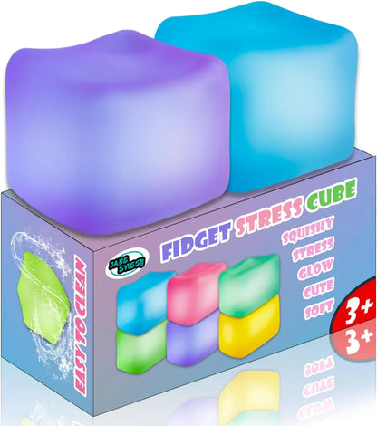 2Pcs Stress Cube Glow in The Dark,Fidgets for Teens,Adults, Kids,Super Solid Squishy Toy,Squeeze Toys,Ice Cube,High Density Squeeze Toys,Stocking Stuffers,Cool Things(Blue + Purple) - US 4729