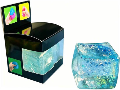 Premium Block Cube Squishy-Squishy Stress Cube,Slow Rise Fidget Cube Squishies Sensory Soft High Density Ice Squeeze Ball Fidget Toy Ice Cube Slow Rise (Blue) - US 4847