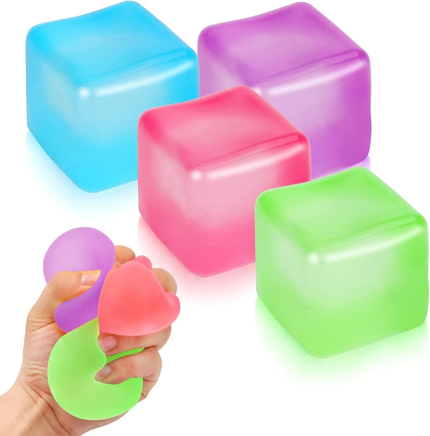 4 Pack Stress Cube Sensory Fidget Toys for Anxiety Stress Relief, Slow Rising Fidget Cube Squeeze Toys, Squishy Cube Filled with Thick Substance, Ice Cube Stress Balls for Adults Kids - US 6073