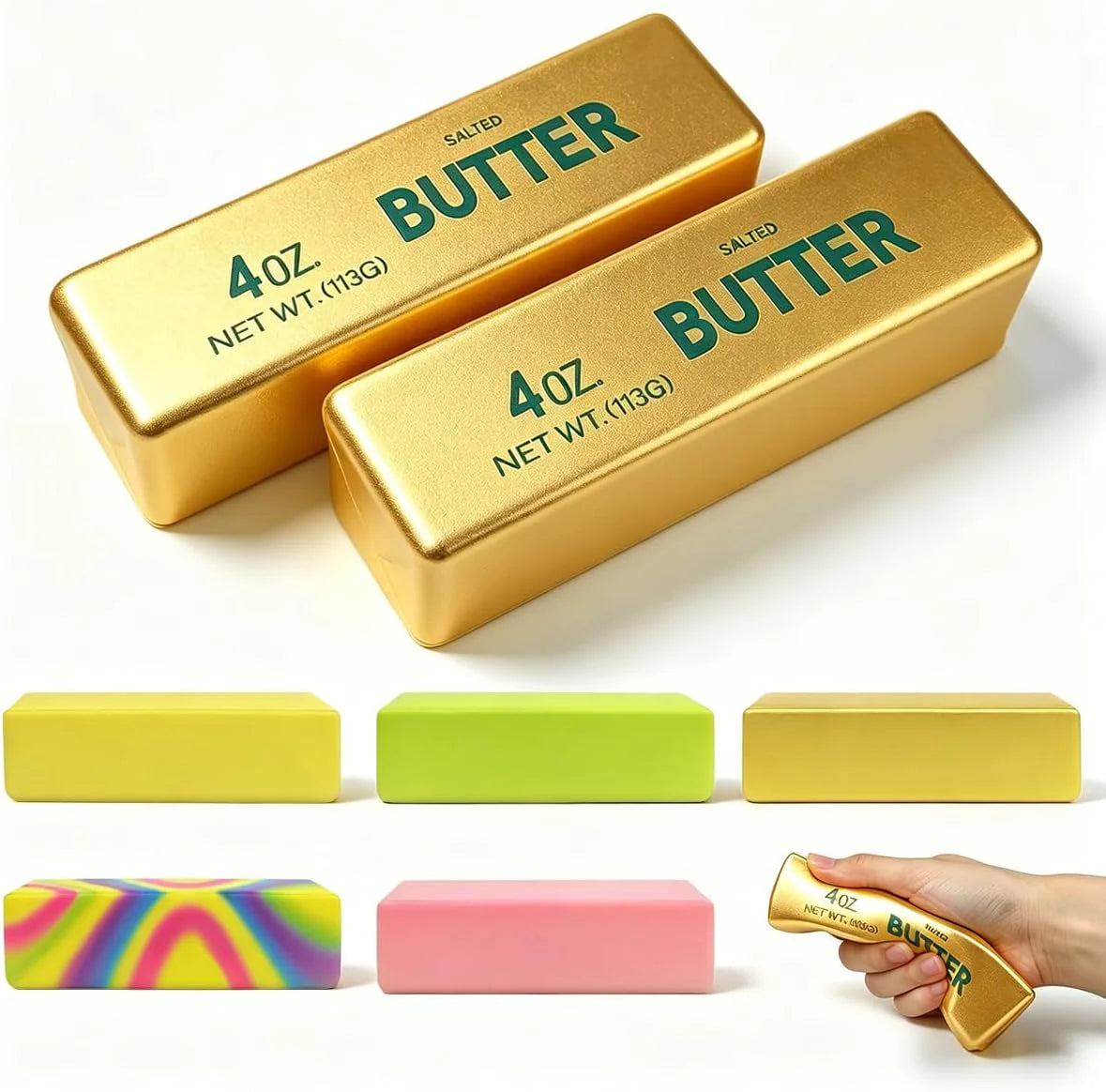 2 Pack Butter Squishy Toys Slow Rising Soft Squeeze Toy Stress Relief Fidget Toys for Kids Party Favors Birthday Gifts Adults Office Desk Toys (Gold) - US 9483