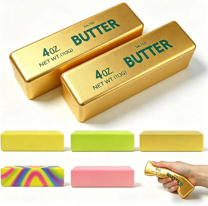 2 Pack Butter Squishy Toys Slow Rising Soft Squeeze Toy Stress Relief Fidget Toys for Kids Party Favors Birthday Gifts Adults Office Desk Toys (Gold) - US 9483