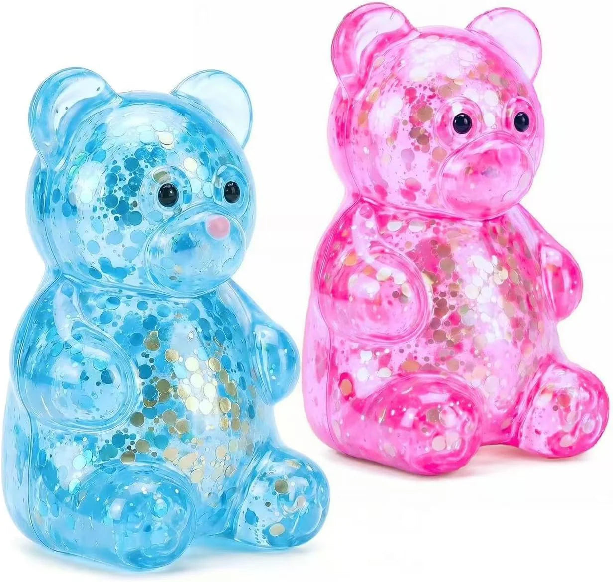 2 Pack Bear Squishy Sugar Fidget Stress Balls, Glitter Colorful Bear Sensory Stress Balls for Anxiety Relief, Animals Squishy Squeeze Balls Fidget Toys for Boys and Girls - US 6756
