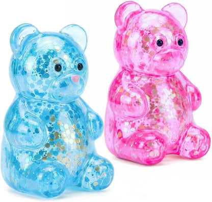 2 Pack Bear Squishy Sugar Fidget Stress Balls, Glitter Colorful Bear Sensory Stress Balls for Anxiety Relief, Animals Squishy Squeeze Balls Fidget Toys for Boys and Girls - US 6756