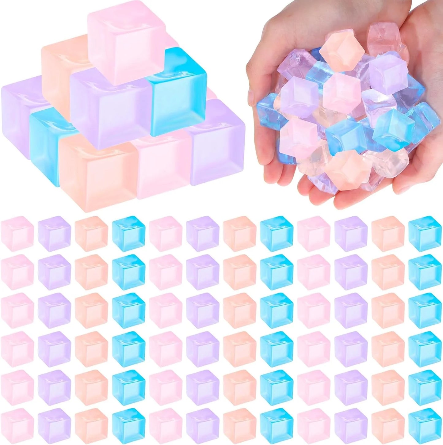 100 Pcs Mini Ice Cube Stress Balls Bulk Squeeze Square Ball Sensory Stress Relief Mini Ice Cube Prize Birthday Party Favor Bags Box Filling, 4 Colors - US 2866