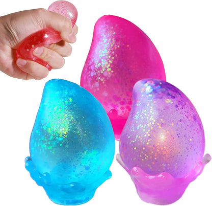 3Pack Fidget Toys for Kids, Dream Squishy Drop - Glitter Squishy Cube Slow Rise Stress Cube for Adults, Glitter Balls Squishies Sugar Mango Fruit Stress Balls for Anxiety Relief - US 8056