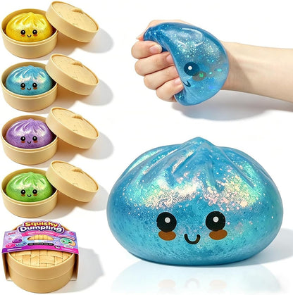 Anditoy Dumpling Stress Balls Glitter Squishy Toys Giant Squishy Mystery Box Squeeze Toys for Adults Stress Relief Desk Toys Kids Party Favors Birthday Gifts (Blue) - US 4855