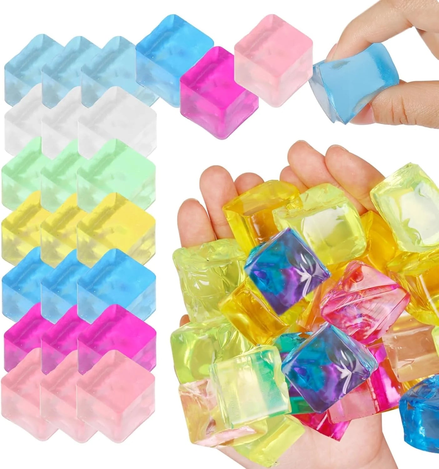 Ice Cube Sensory Toys 24 Pcs Squishy Fidget Stress Cube for Adults Kids Anxiety Stress Relief Hand Therapy Sensory Squishy Ball Classroom Prize Box Toys - US 9858