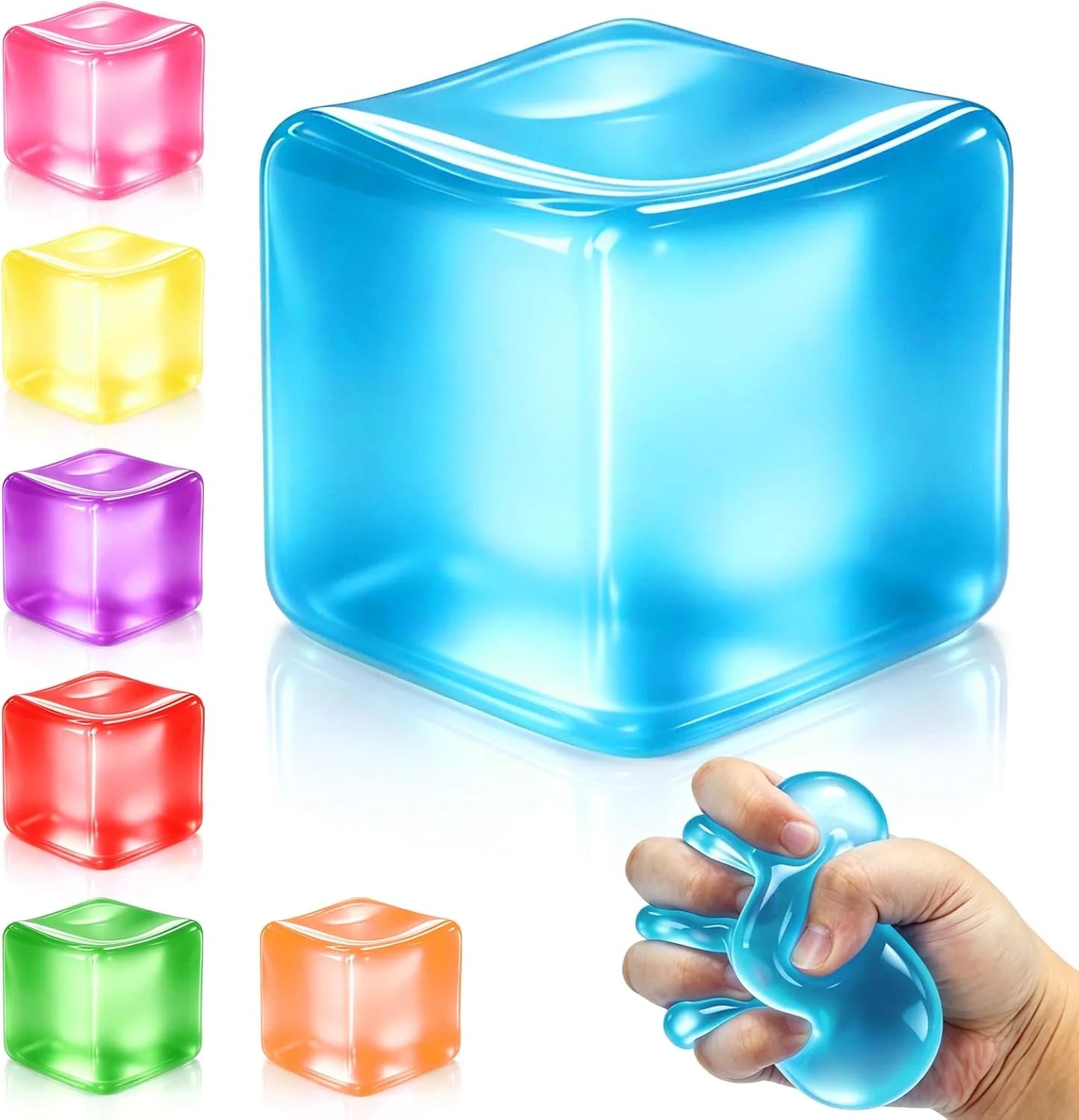 Squishy Ice Cube Stress Balls, Slow Rising Stress Relief Toy, Squeeze Ball Fidget Toys for Adults Teens Boys Girls, Sensory Toys for Kids with Autism, Party Favors Gifts (Blue) - US 5005