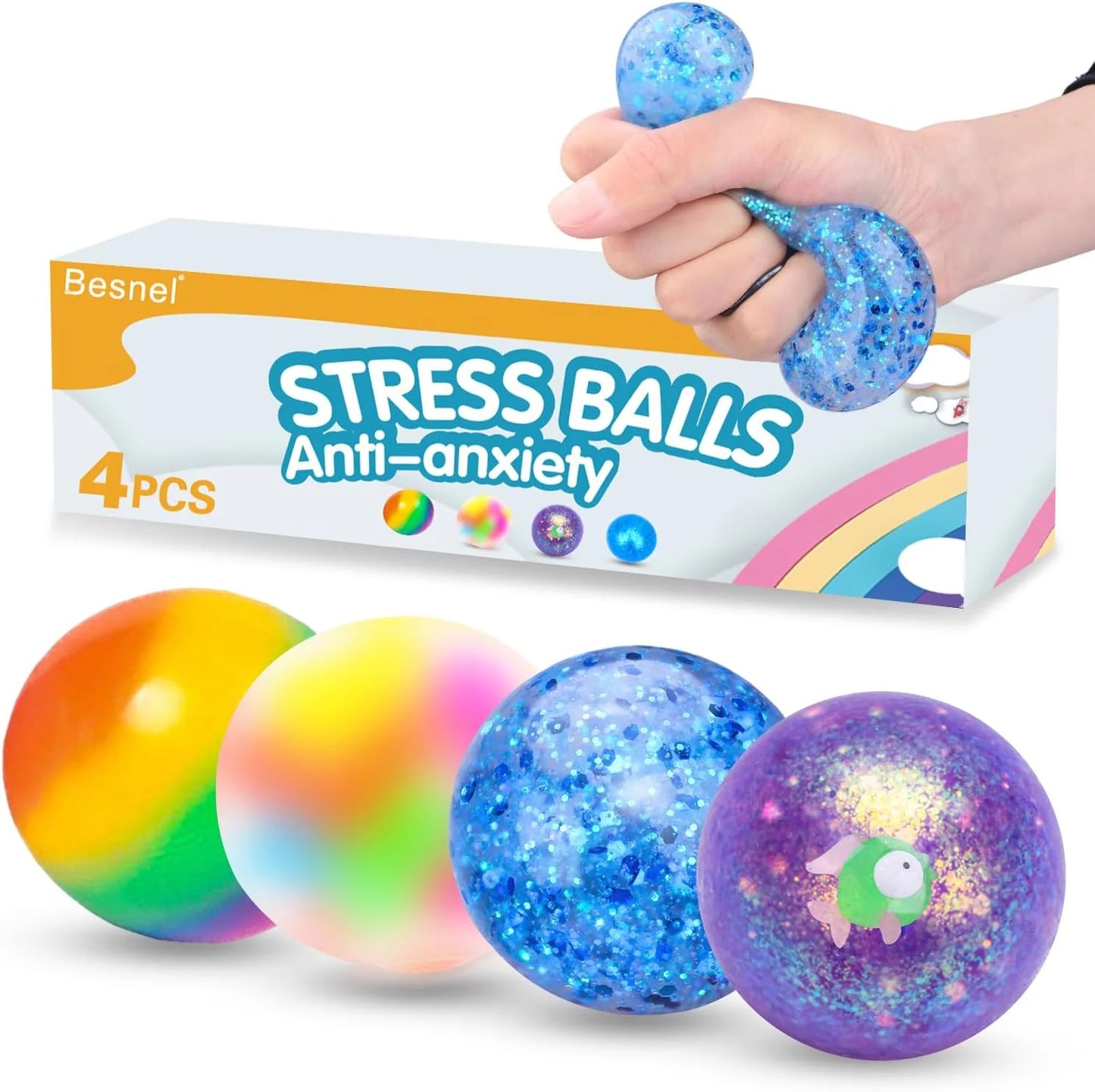 Stress Balls Set, Squishy Stress Ball, 4 Pack Squeeze Ball for Adults, Squeeze Ball for Adults Stress Relieve, Stress Relieve, Increase Entertainment - US 1595