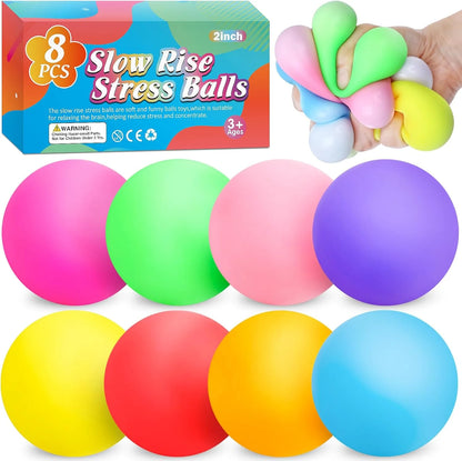 8 Pack Slow Rising Stress Ball,Stress Balls for Kids Adults,Stretchy Fidget Toys for Anxiety Relief,Hand Therapy Sensory Squishy Ball,Squishy Toys,Treasure Prize Box Toys for Kids Classroom - US 3688