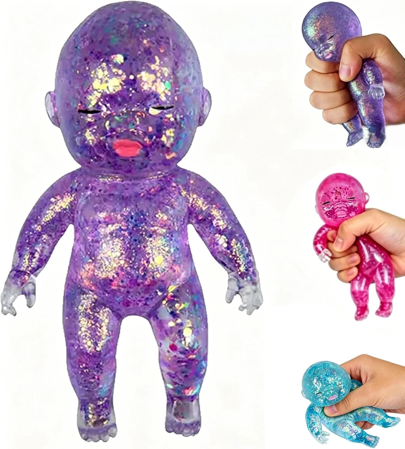 Baby Squishy Toys,Squishy Babies Glittery,Sugar Baby Squishy,Sugar Swaps Squishies Babies Sensory Fidget for Stress Relief,& Teens Adults, Party Favors Gifts - US 5649
