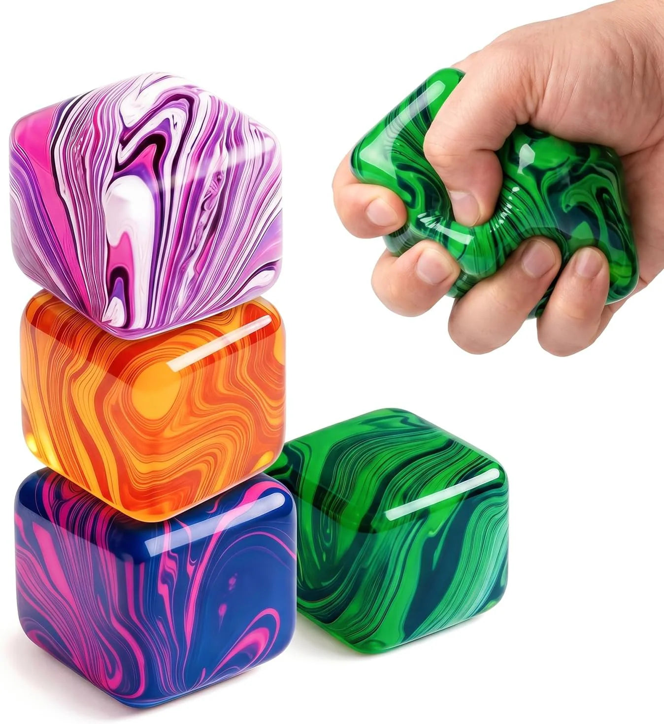 LAHAND 4 Pack Slow Rising Stress Cube,Ice Cube Squishy for Anxiety Stress Relief, Soft Squishy Toys for Party Favors Gifts Classroom Prizes - US 9908