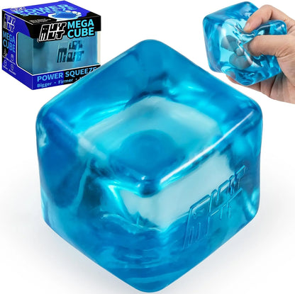 Premium MEGA Cube – Oversized Heavy-Duty Squishy Fidget Toy for Big Hands & Adults, Ultra-Firm Gel for Stress Relief & Sensory Focus, Lab & CPC/ASTM Certified (Blue) - US 6418