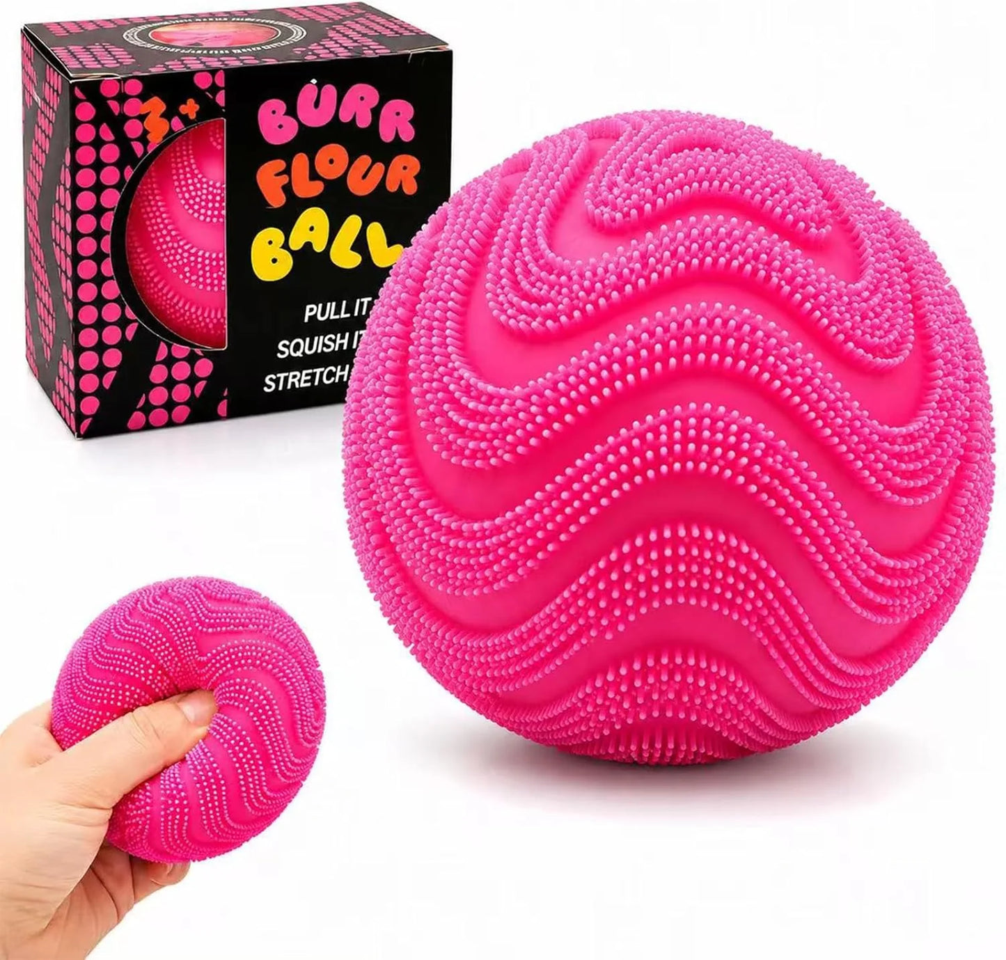 Fuzz Ball Squishy Stress Ball,Soft Fidget Squishy Fuzz Squeeze Ball for Adults,Anxiety Stress Relief Toys,Party Favors Gift for Adults (Pink Ball) - US 9071