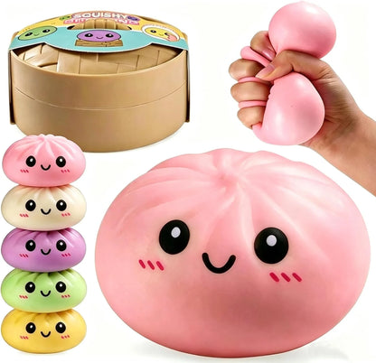 Mystery Dumpling Squeeze Toys Stress Balls Sensory Toy Soft Squeeze Decompression Dough for Adults (Pink) - US 1114