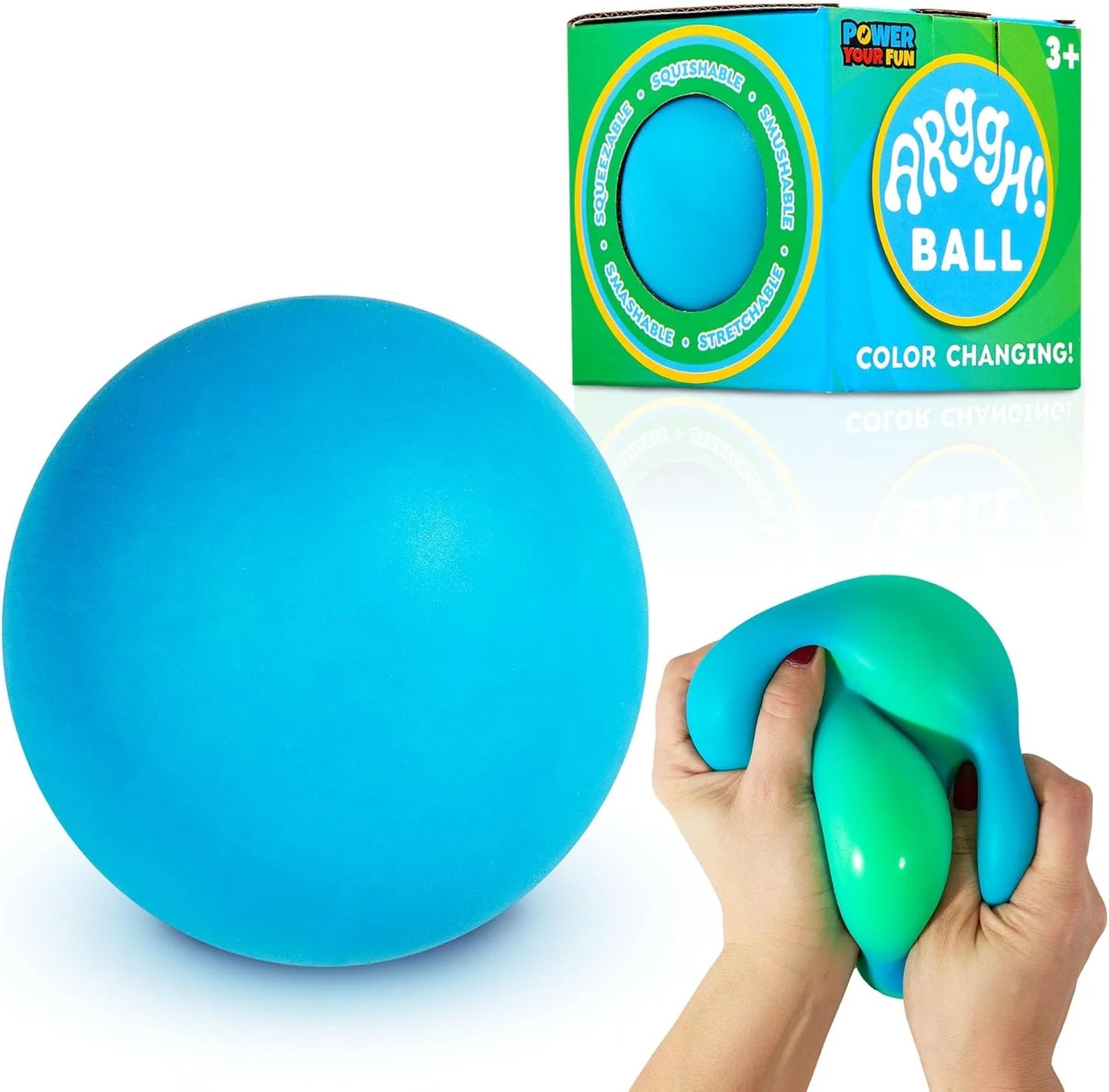Power Your Fun Arggh Large Stress Ball for Adults and Kids - 3.75 Inch Tension Relief Ball Fidget Toy, Color-Changing Stress Relief Hand Squeeze Sensory Balls Big Squishy Toys for Kids (Blue/Green) - US 8514