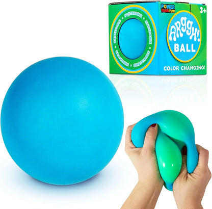 Power Your Fun Arggh Large Stress Ball for Adults and Kids - 3.75 Inch Tension Relief Ball Fidget Toy, Color-Changing Stress Relief Hand Squeeze Sensory Balls Big Squishy Toys for Kids (Blue/Green) - US 8514