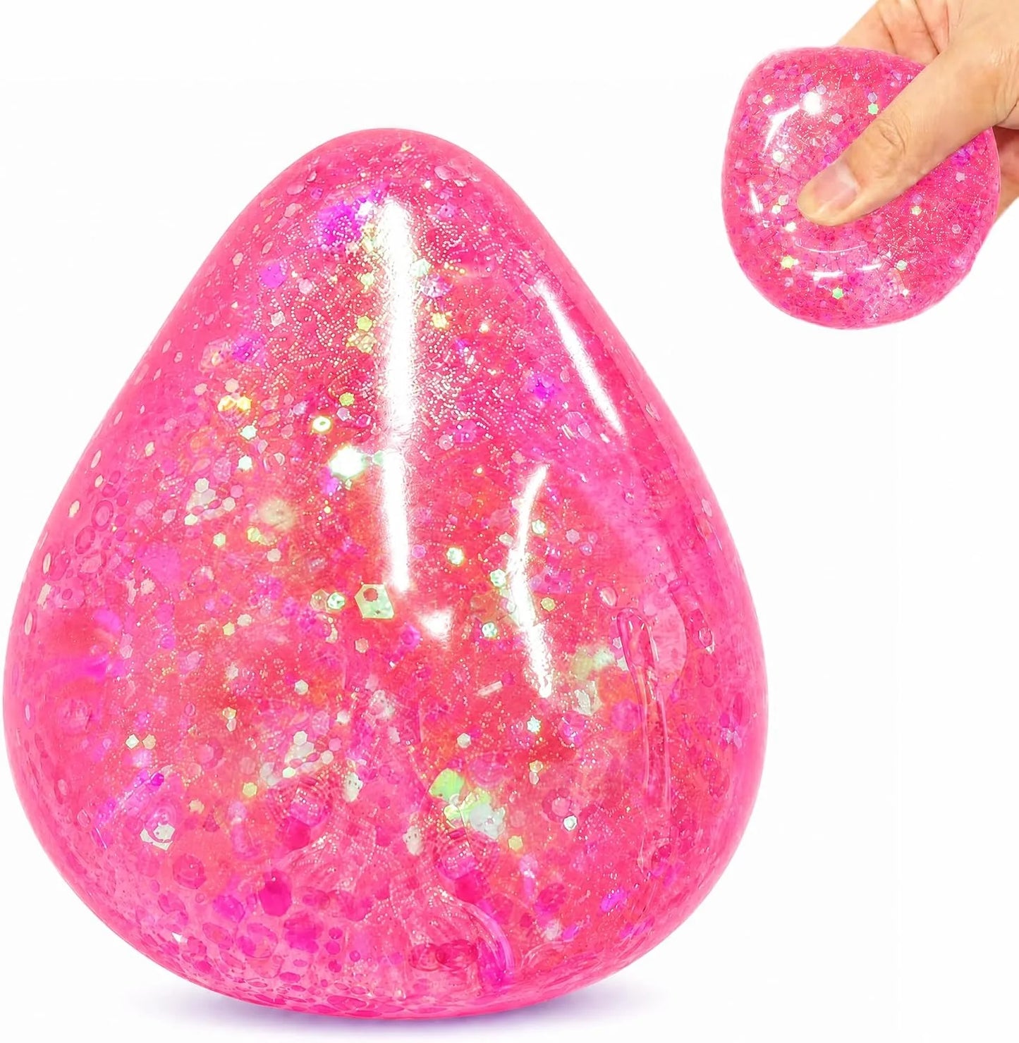Squishy Drop Stress Balls for Girls & Kids, Glitter Pink Squeeze Stress Sugar Ball, Slow Rising Sugar Squishy Toys, Sensory Fidget Toy for Anxiety Relief, Party Favors and Birthday Gifts - US 3403