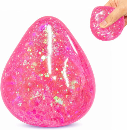 Squishy Drop Stress Balls for Girls & Kids, Glitter Pink Squeeze Stress Sugar Ball, Slow Rising Sugar Squishy Toys, Sensory Fidget Toy for Anxiety Relief, Party Favors and Birthday Gifts - US 3403