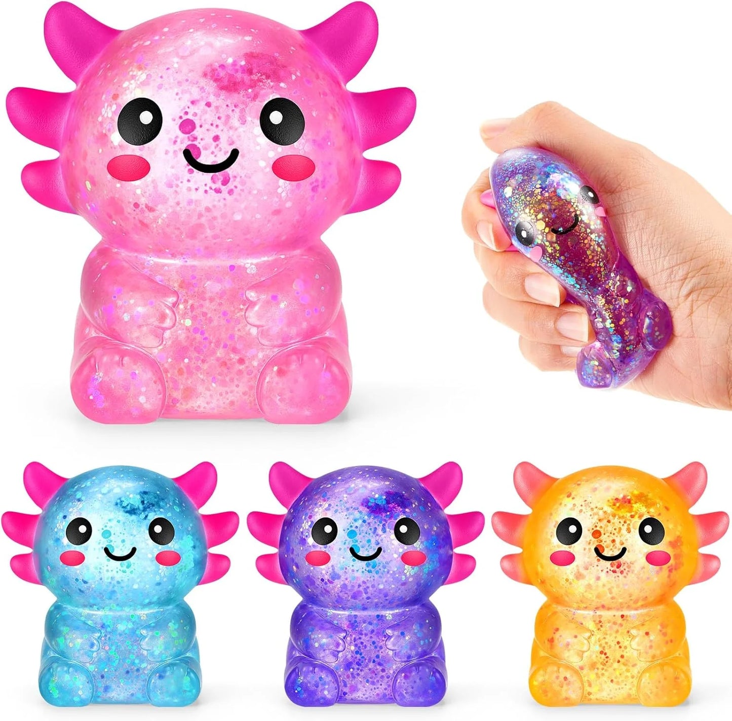 Simgoing 4 Pcs Axolotl Stress Toy Squeeze Axolotl Party Favors 2.56 x 2.64 Inches Malt Sugar Filled Stretchy Fidget Stress Relief Ball Sensory Toys for Adults Soothing Graduation Birthday Party Gift - US 2413