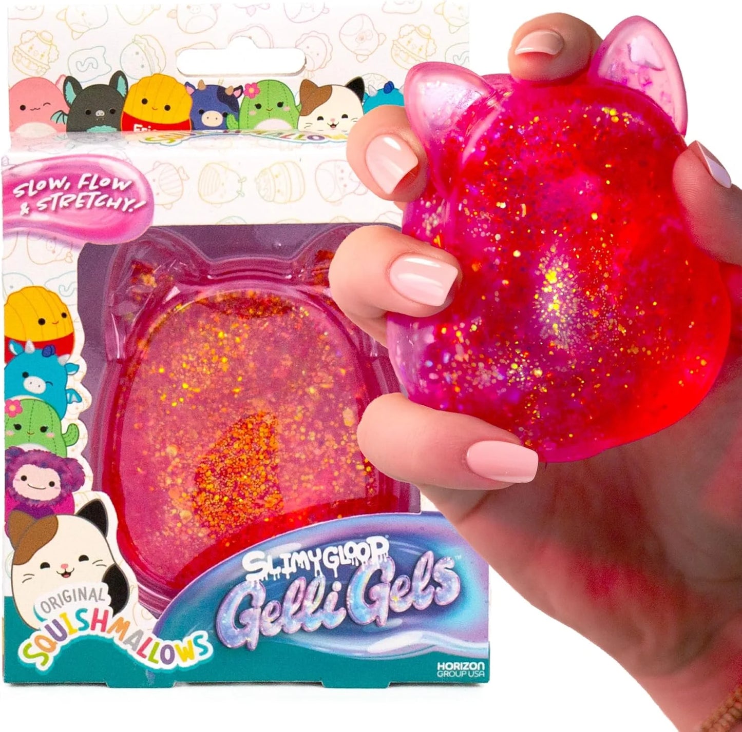 Original Squishmallows™ SLIMYGLOOP Pink Gelli Gels™, Slow Rising Sensory Squeeze Toy with Glitter, Gel Filled Fidget Toys - US 3793