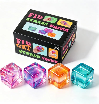4Pack Fidget Toys Mini Squishy Stress Cube, Stress Balls for Kids, Adults Squishies Anxiety Stress Relief, Ice Squishy Cube Sugar Balls, Sensory Toys for Kids with Autism, Fidgets for Classroom Prize - US 8605