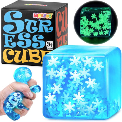 Squishy Fidget Toys Adults Stress Cube - Glow in The Dark Snowflakes Sensory Toys for Kids with Autism Stress Balls for Kids Teens Squeeze Squishy Toys Easter Basket Stuffers - US 6396