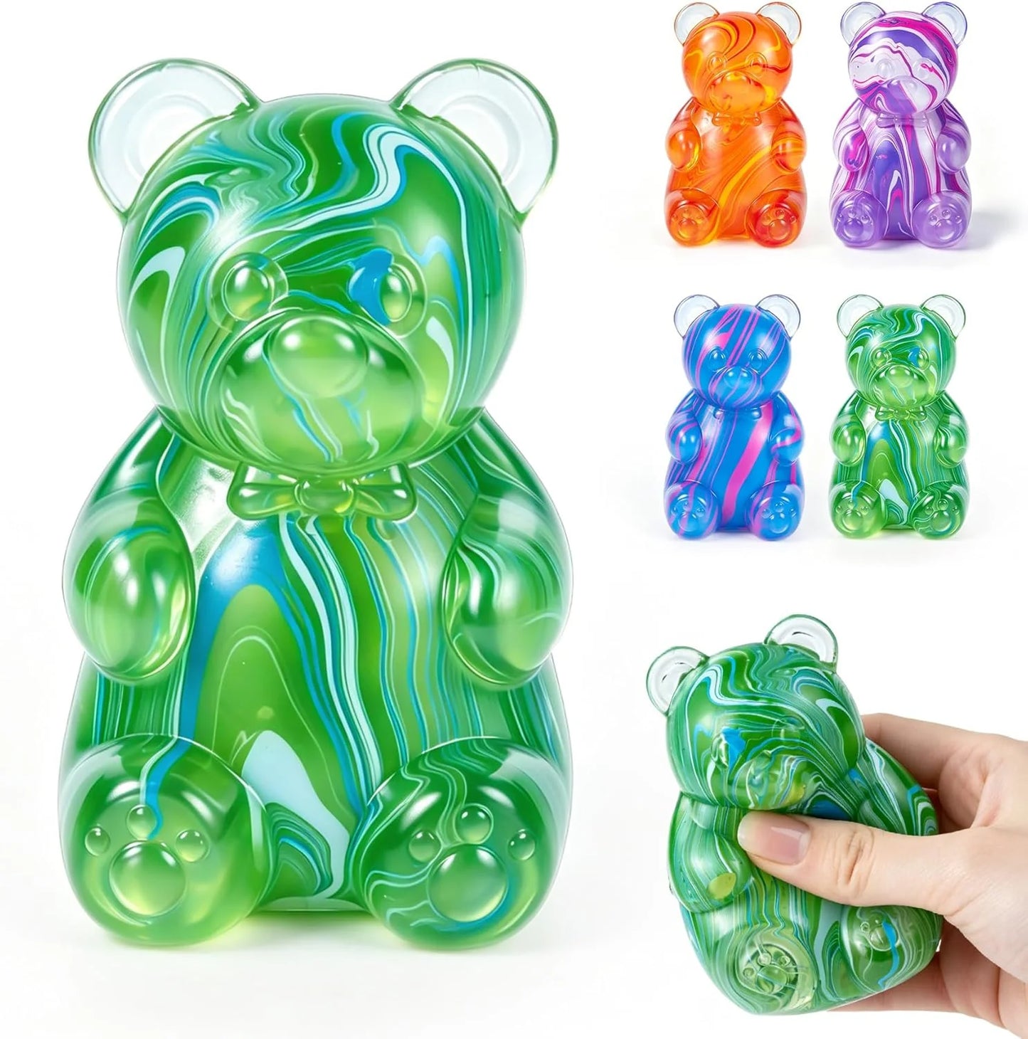 1Pc Gummy Bear Squishyies Fidget,Color Maltose Filled Squeeze Toys Slow Rising Squishy Stress Balls Adults Kids Party Favors,Classroom Prizes(Green) - US 2439